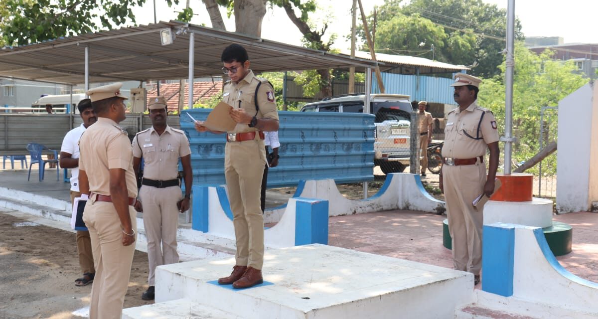 மாவட்ட ஆயுதப்படை மைதானத்தில் நாகப்பட்டினம் மாவட்ட காவல் கண்காணிப்பாளர் A. K.அருண் கபிலன் இ.கா.ப  நேரில் ஆய்வு