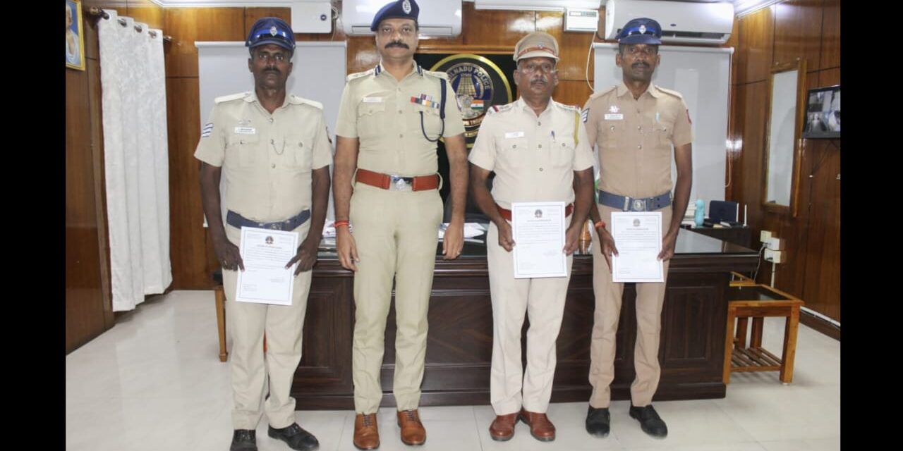 Certificate of Appreciation Awarded to Police Officers for Effective Anti-Narcotics Operation in Villupuram District