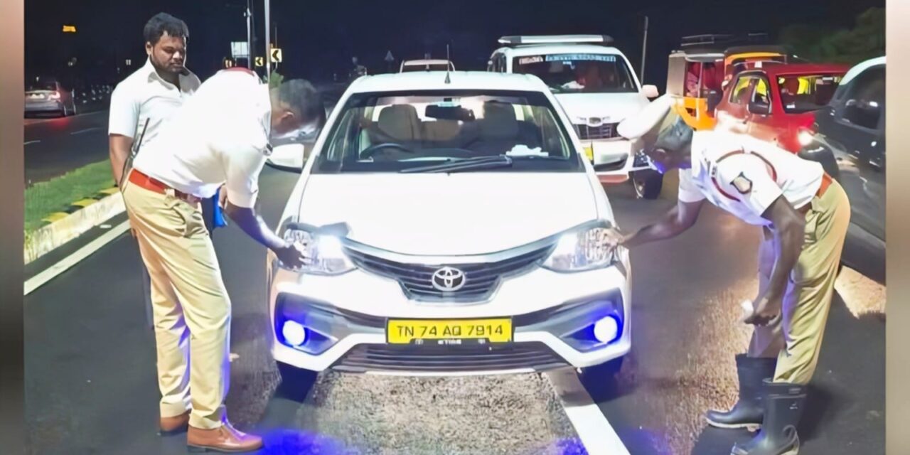 Fine Imposed on Vehicles Without Headlight Black Stickers in Kanyakumari District