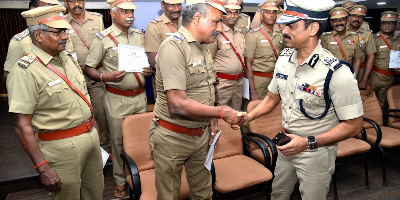 Farewell Ceremony Held for 24 Police Personnel at Greater Chennai Police Headquarters – Commissioner A. Arun Presents Certificates of Appreciation